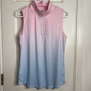Athletic Zip Up Polo SMALL Shirt Pink Blue Gradient Golf Tennis Sleeveless
